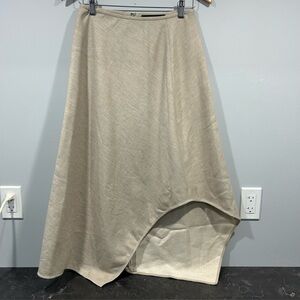 BCBG Maxazria Women's Size 2 Galina Asymmetrical Dune Taupe Midi Skirt Y2K Chic